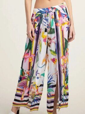 Trina Turk Treasure Cove Resort Swim Cover Up Pants Floral Wide Leg Womens M